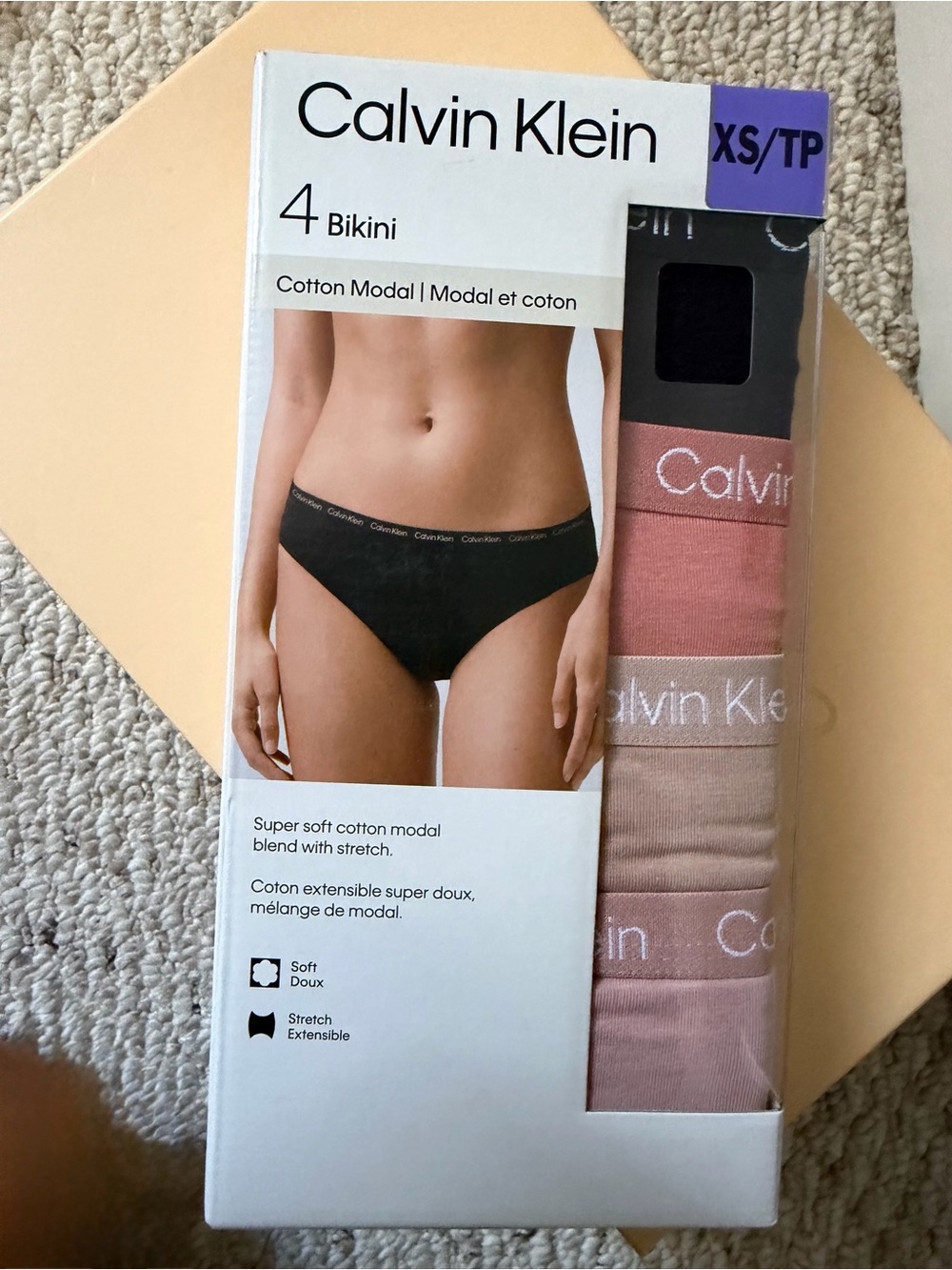 Calvin Klein Girls Bikini 4-Pack in Black, Coral, Blush, and Tan